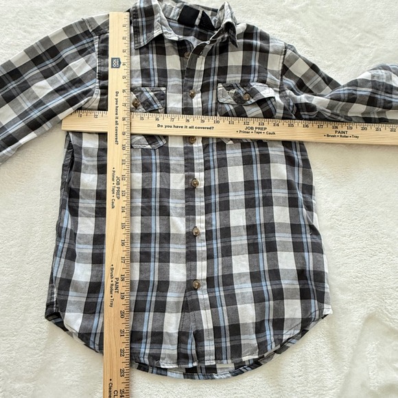 Wrangler Jeans Co Plaid Button Shirt Boys L 10/12 Western Gray Blue - Picture 6 of 8